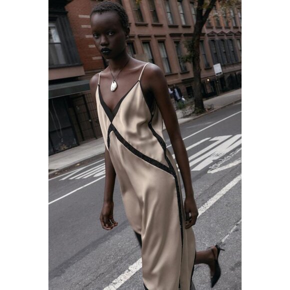 ZARA ASYMMETRIC SATIN EFFECT MIDI DRESS - Picture 3 of 9